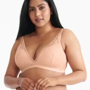 Knix Knixy Lace Deep V Bralette Padded Wireless In Honey Peach Floral Women's 2X